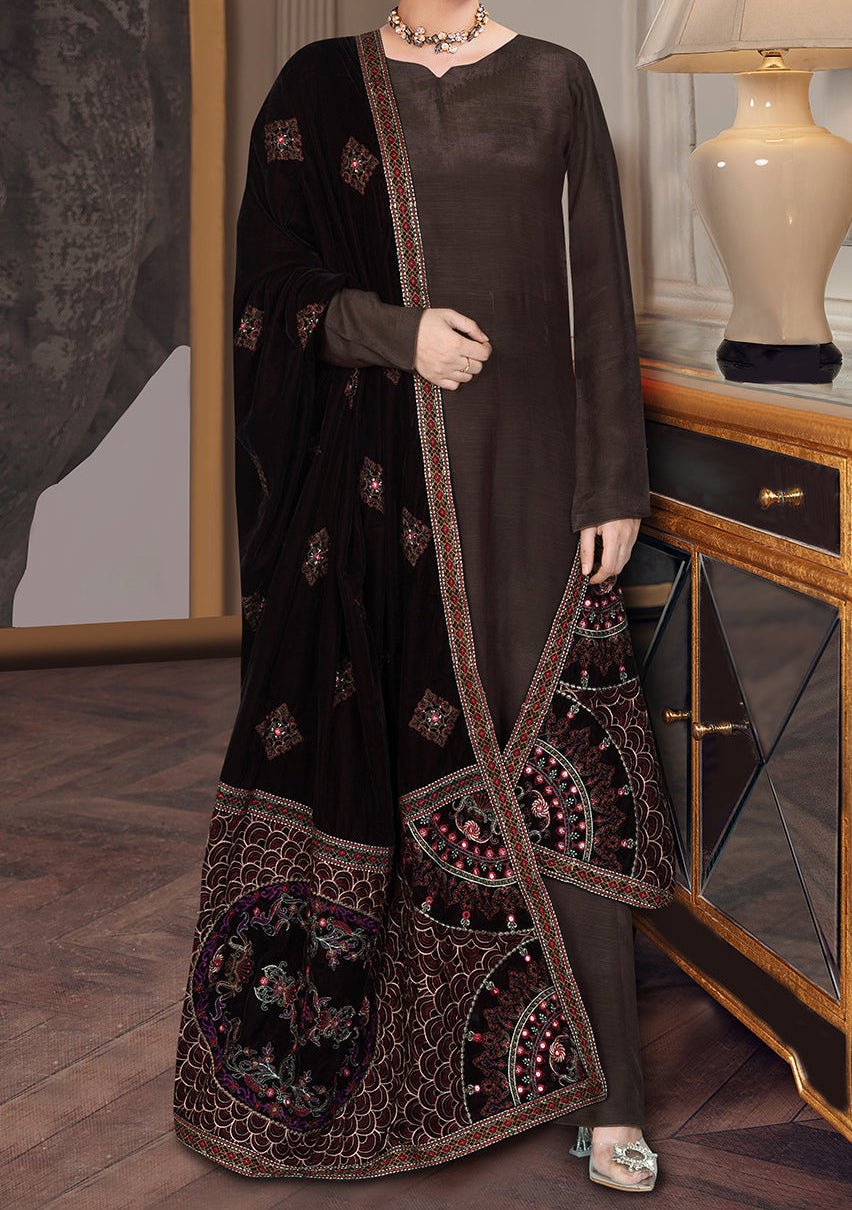 Ramsha Pakistani Embroidered Velvet Shawl - db24540