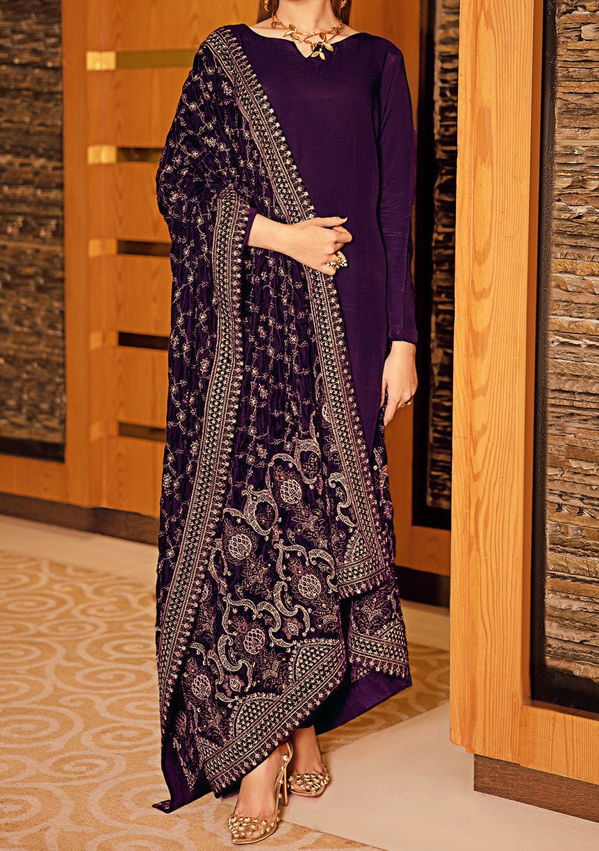 Ramsha Pakistani Embroidered Velvet Shawl - db24544