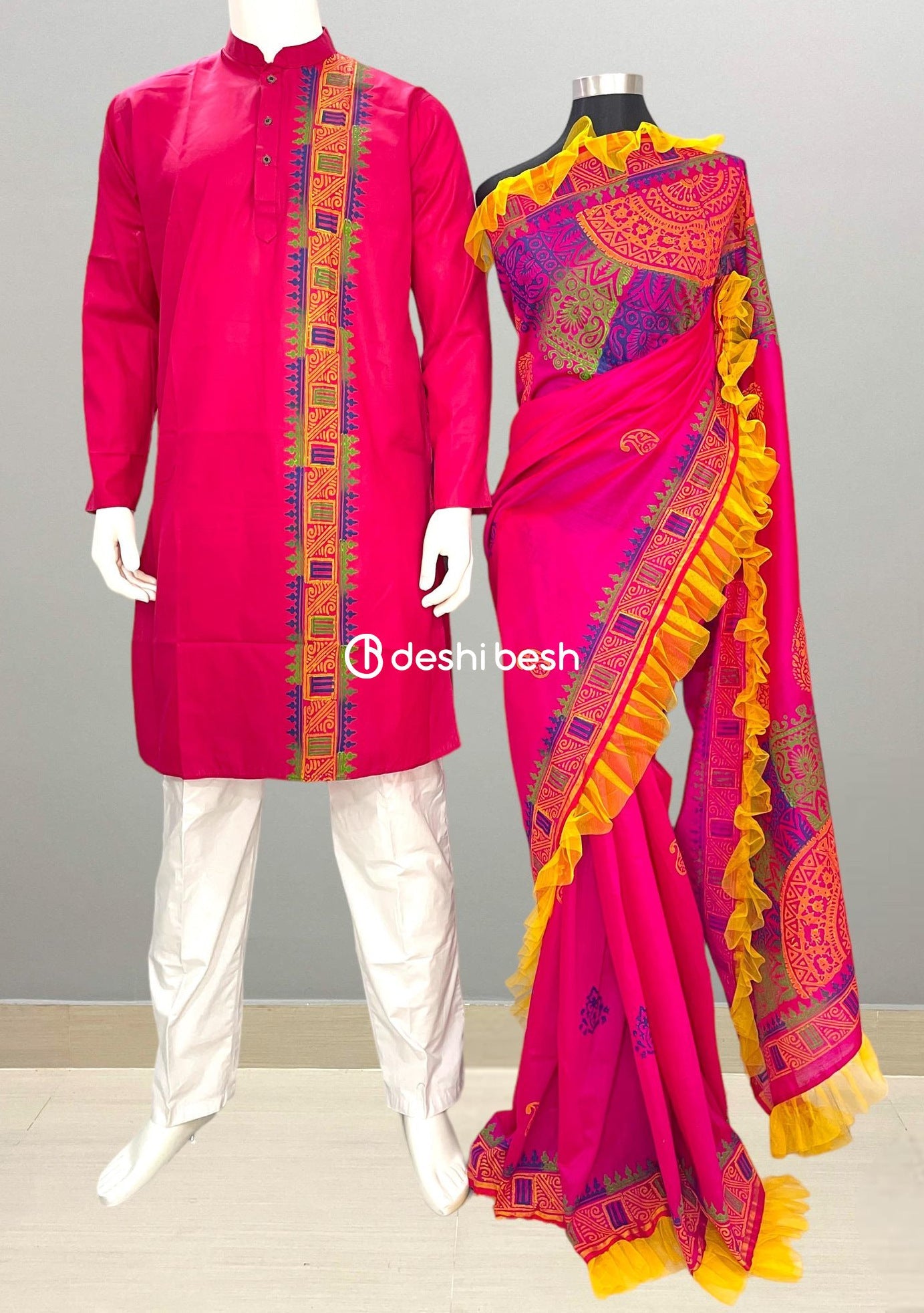 Screen Printed Mixed Cotton Couple Combo Set - db22418