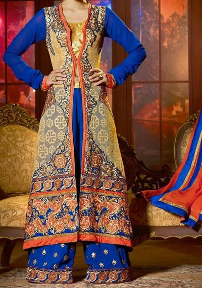 Shenoa Exclusive Designer Jacket Style Palazzo Suit: Deshi Besh.