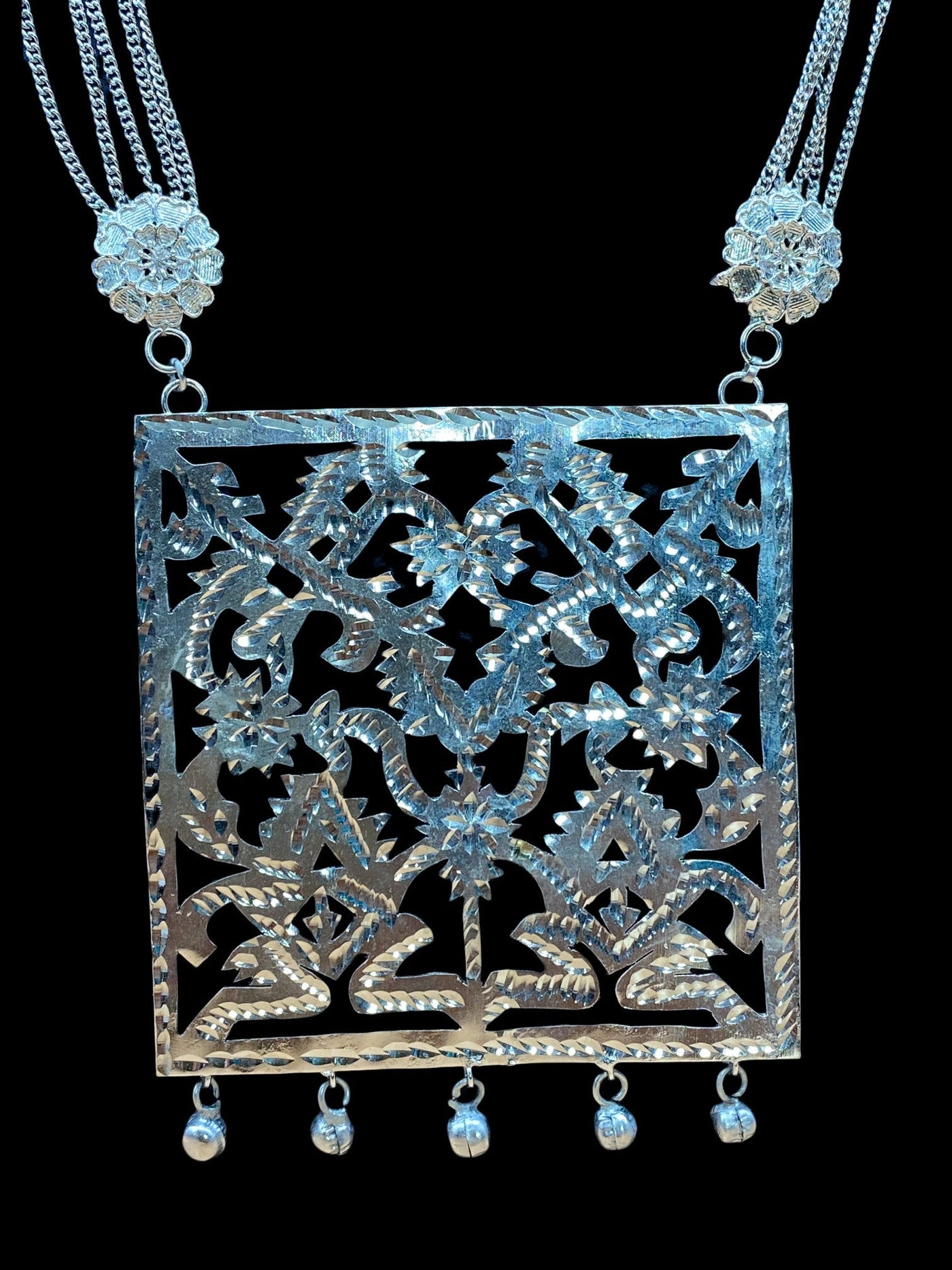 Silver Plated Jamdani Cut Work Long Necklace Set - dba082