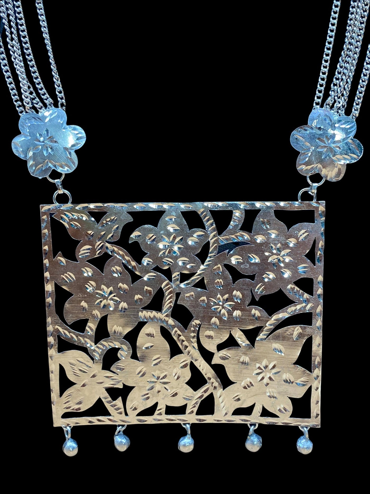 Silver Plated Jamdani Cut Work Long Necklace Set - dba083