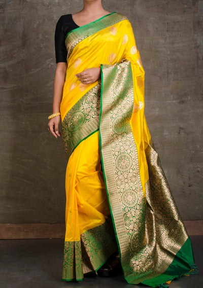 Traditional Bright Yellow Banarasi Silk Saree - db23550