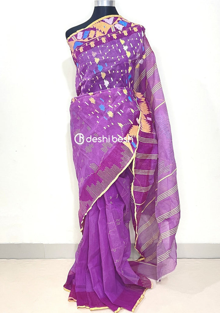 Off-White Fine Cotton Handloom Handwoven Dhakai Jamdani Saree – Balaram Saha