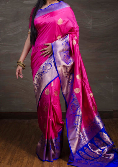 Traditional Pink and Blue Banarasi Silk Saree - db23553