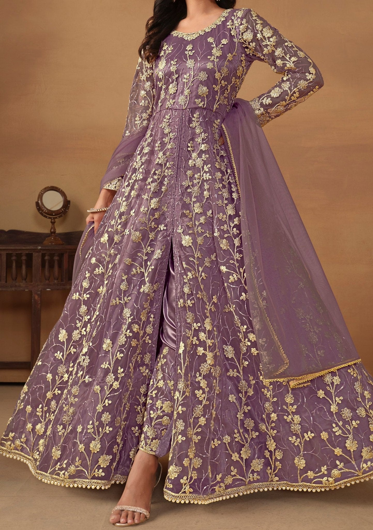 Silk Slub Embroidery Anarkali Suit In Magenta Pink Colour - SM1640826